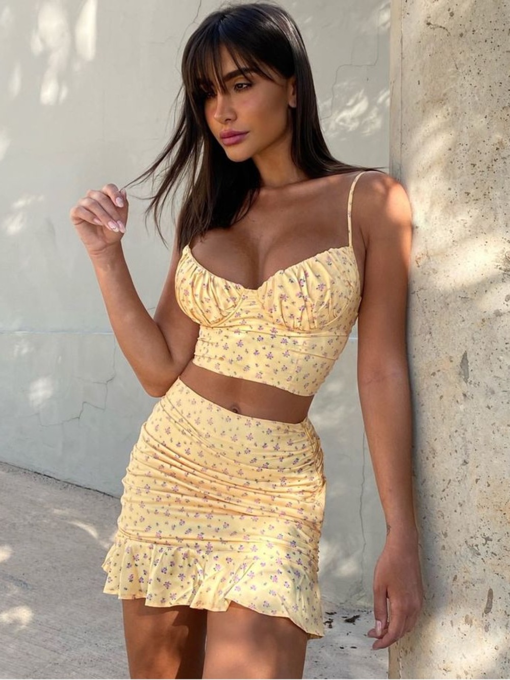 Yellow Floral Ruffled skirt and top set